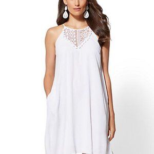 New York & Co White Gauze Trapeze Dress w/ pompoms 2X